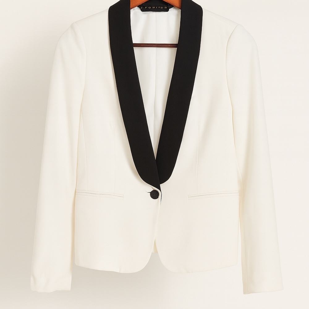 White Blazer Chic with Black Lapel